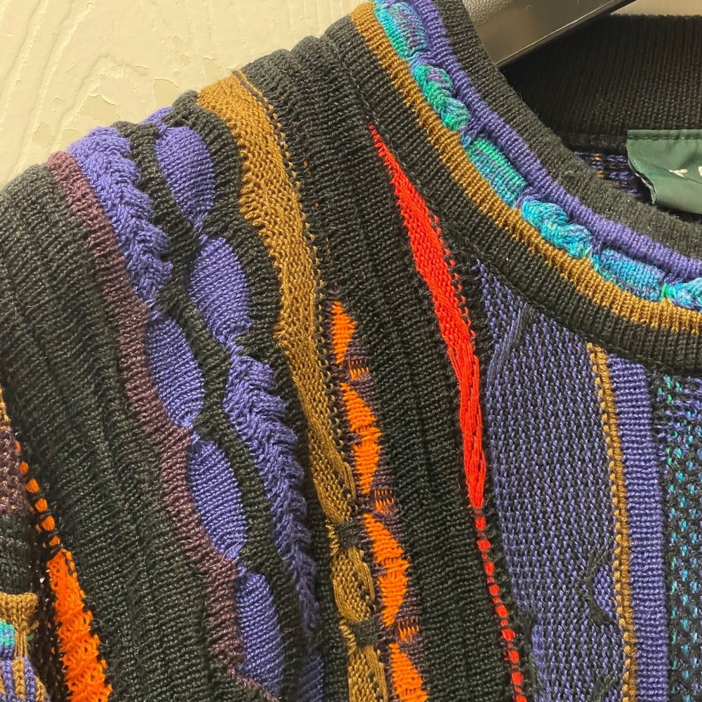 Vintage Tundra Men's Large Textured Sweater 3D Coogi Style Hip Hop Canada 90's - Picture 5 of 14